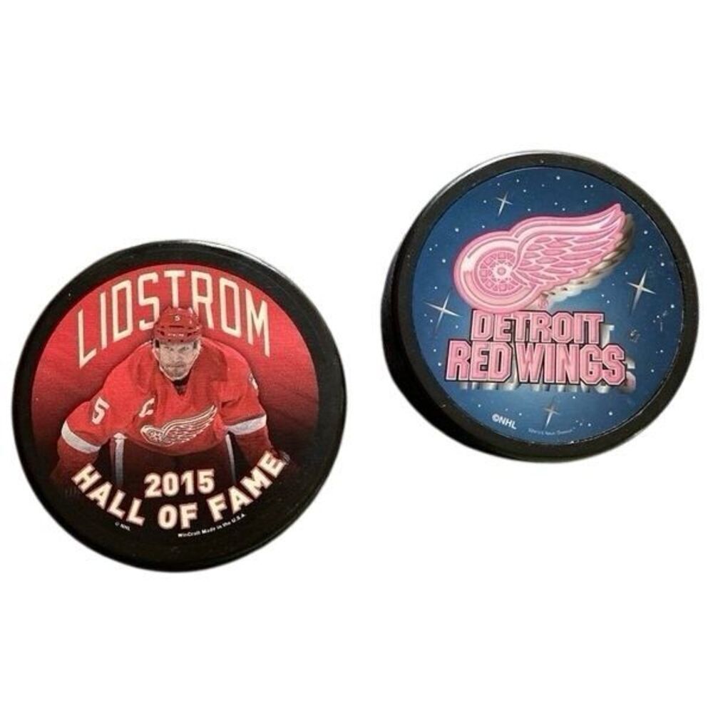 NHL Detroit Red Wings puck bundle Lidstrom 2015 hall of fame vintage lot
